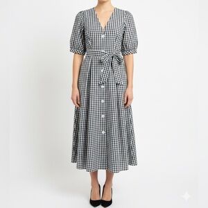 Tommy Hilfiger Gingham Cotton Button Down Short Sleeve Tie Waist Navy/White 8